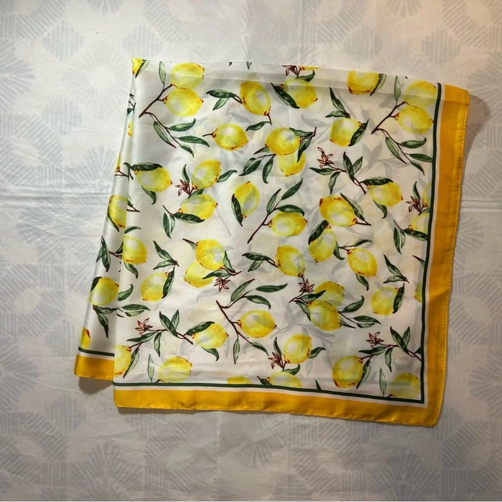Lemon Print Silk Scarf  70 x 70 cm. Silky Touch for Neck or Bag - Picture 3 of 5